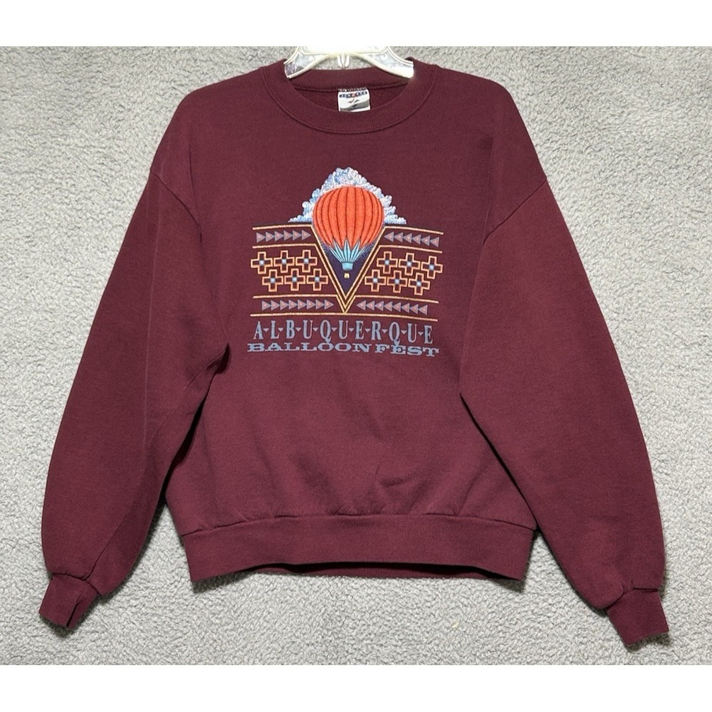 Vintage 90s Albuquerque Balloon Festival New Mexico Crewneck Maroon Sweater L